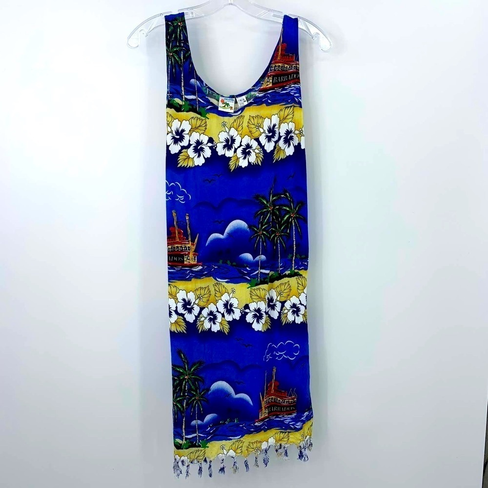 Vintage Hawaiian Barbados fringe tassel tank beach dress